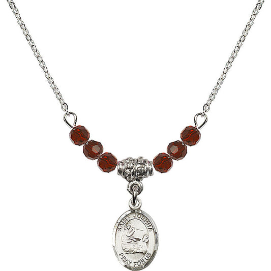 Sterling Silver Saint Joshua Birthstone Necklace with Garnet Beads - 9059