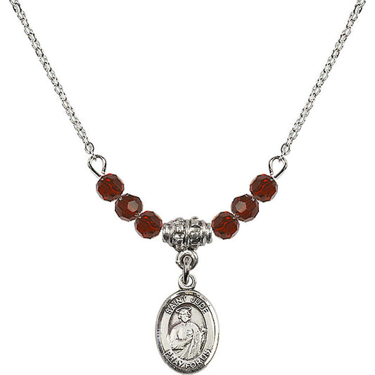 Sterling Silver Saint Jude Thaddeus Birthstone Necklace with Garnet Beads - 9060