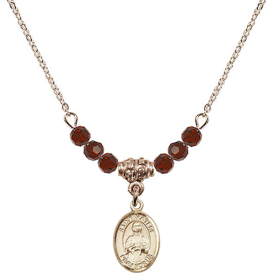 14kt Gold Filled Saint Kateri Tekakwitha Birthstone Necklace with Garnet Beads - 9061