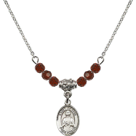 Sterling Silver Saint Kateri Tekakwitha Birthstone Necklace with Garnet Beads - 9061