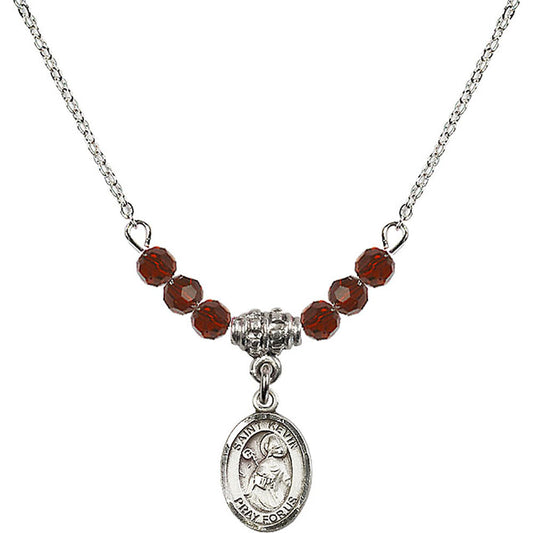 Sterling Silver Saint Kevin Birthstone Necklace with Garnet Beads - 9062
