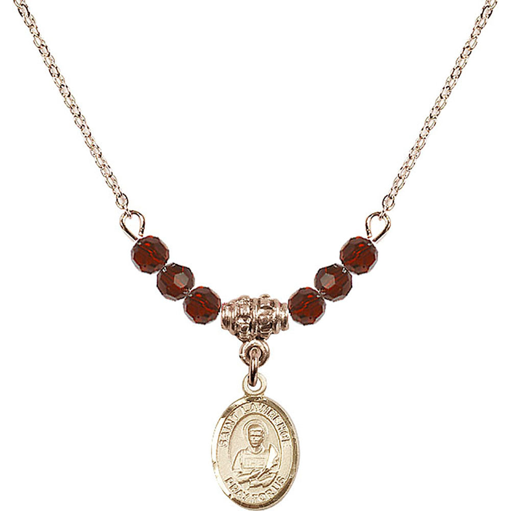 14kt Gold Filled Saint Lawrence Birthstone Necklace with Garnet Beads - 9063