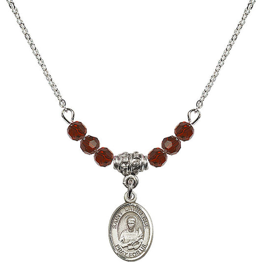 Sterling Silver Saint Lawrence Birthstone Necklace with Garnet Beads - 9063
