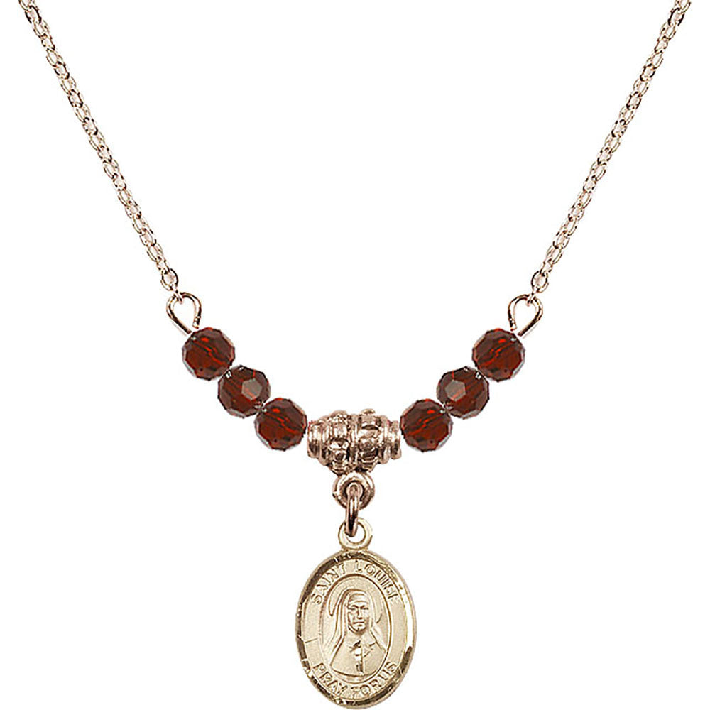 14kt Gold Filled Saint Louise de Marillac Birthstone Necklace with Garnet Beads - 9064