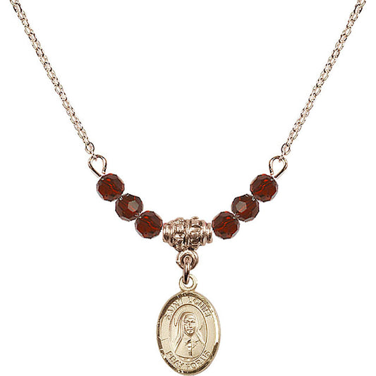 14kt Gold Filled Saint Louise de Marillac Birthstone Necklace with Garnet Beads - 9064