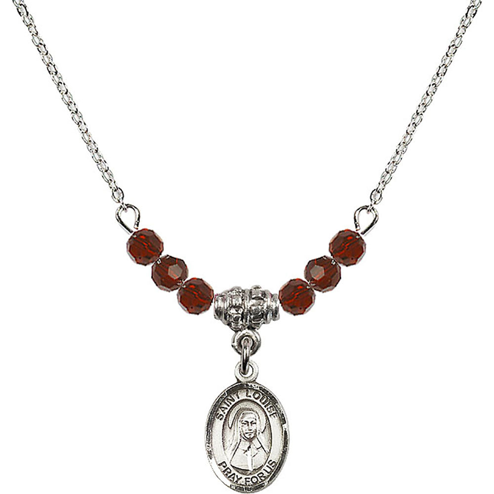 Sterling Silver Saint Louise de Marillac Birthstone Necklace with Garnet Beads - 9064