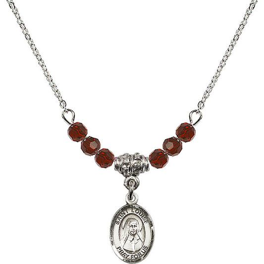 Sterling Silver Saint Louise de Marillac Birthstone Necklace with Garnet Beads - 9064