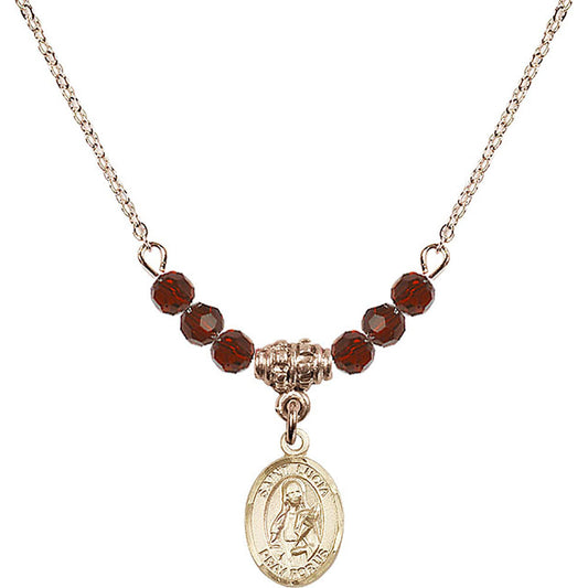 14kt Gold Filled Saint Lucia of Syracuse Birthstone Necklace with Garnet Beads - 9065