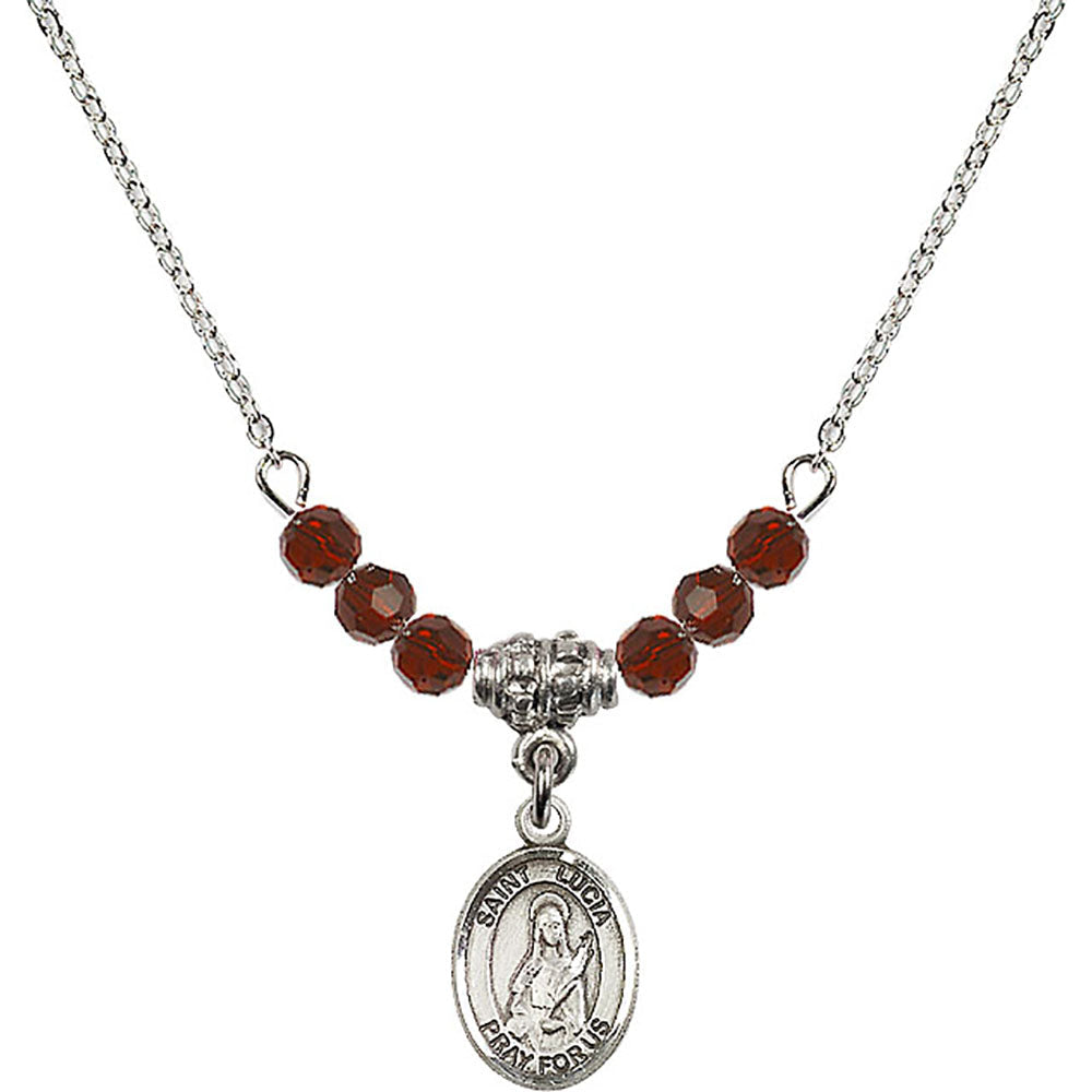 Sterling Silver Saint Lucia of Syracuse Birthstone Necklace with Garnet Beads - 9065