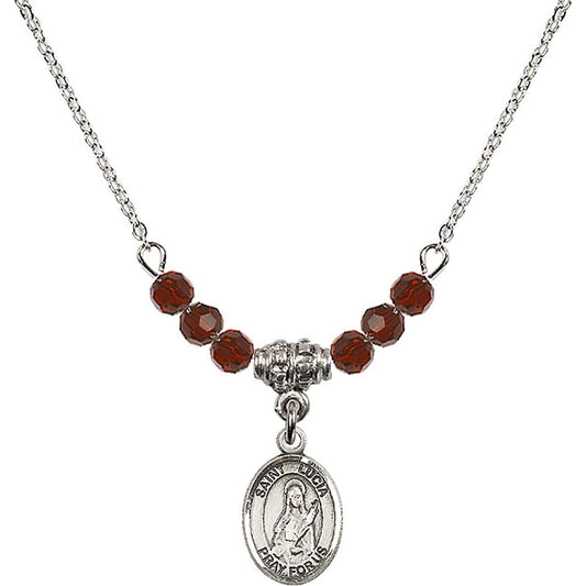 Sterling Silver Saint Lucia of Syracuse Birthstone Necklace with Garnet Beads - 9065