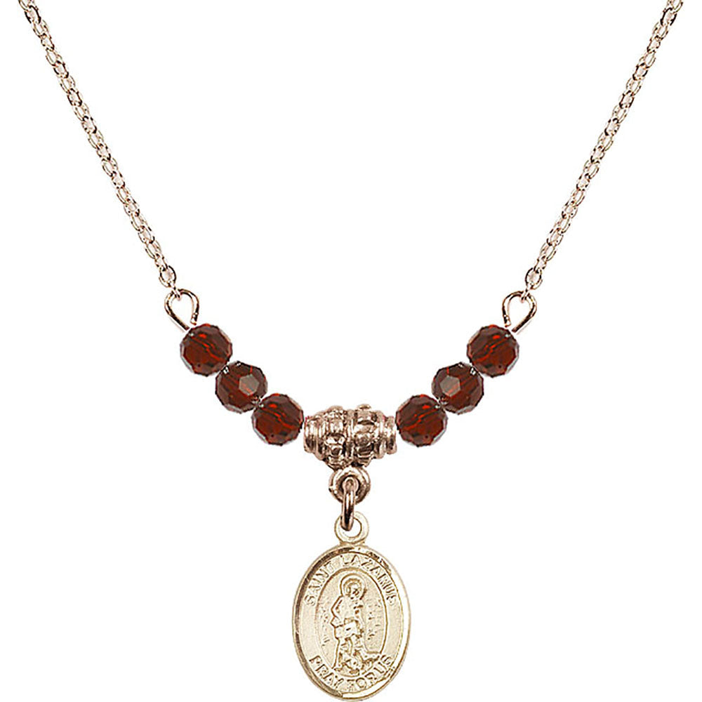 14kt Gold Filled Saint Lazarus Birthstone Necklace with Garnet Beads - 9066