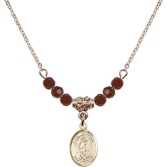 14kt Gold Filled Saint Lazarus Birthstone Necklace with Garnet Beads - 9066