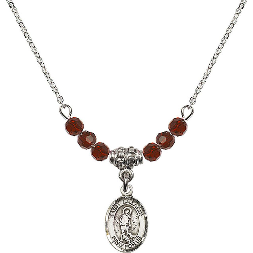 Sterling Silver Saint Lazarus Birthstone Necklace with Garnet Beads - 9066