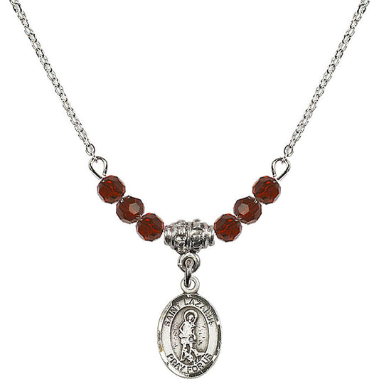 Sterling Silver Saint Lazarus Birthstone Necklace with Garnet Beads - 9066