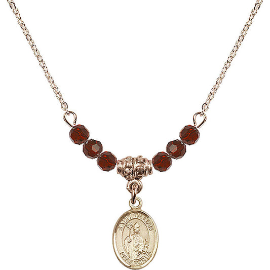 14kt Gold Filled Saint Kilian Birthstone Necklace with Garnet Beads - 9067