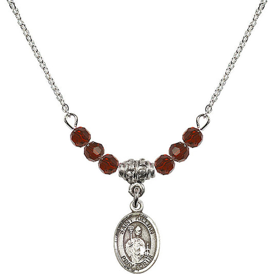 Sterling Silver Saint Kilian Birthstone Necklace with Garnet Beads - 9067