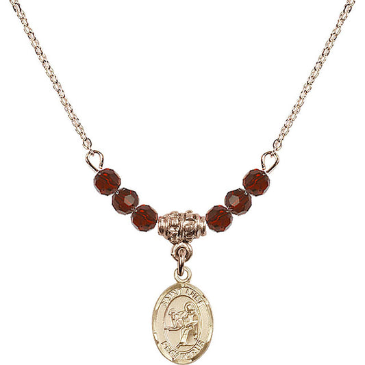 14kt Gold Filled Saint Luke the Apostle Birthstone Necklace with Garnet Beads - 9068