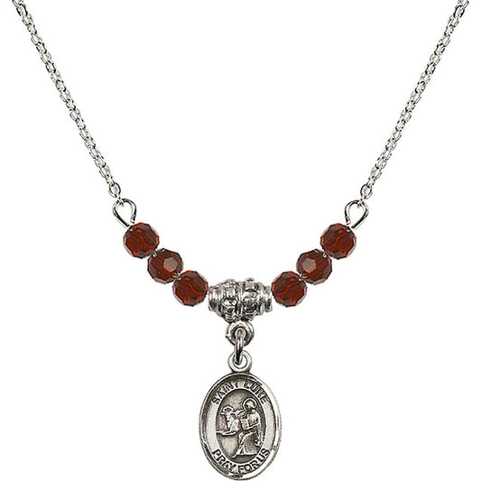 Sterling Silver Saint Luke the Apostle Birthstone Necklace with Garnet Beads - 9068