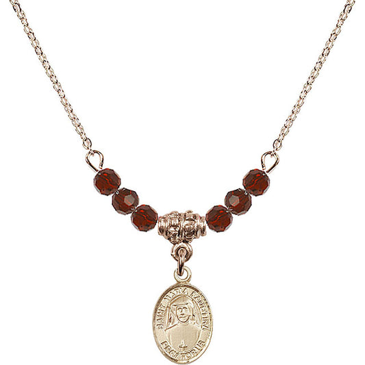 14kt Gold Filled Saint Maria Faustina Birthstone Necklace with Garnet Beads - 9069