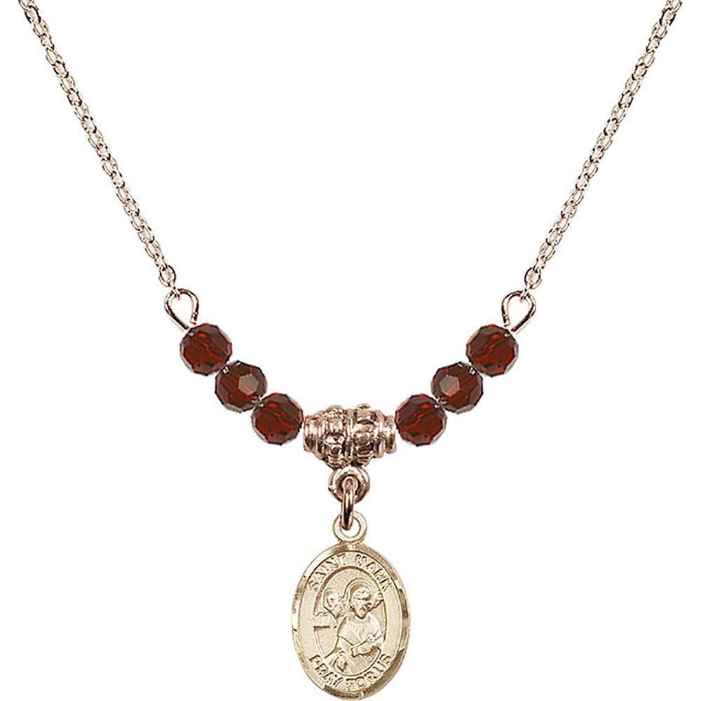 14kt Gold Filled Saint Mark the Evangelist Birthstone Necklace with Garnet Beads - 9070
