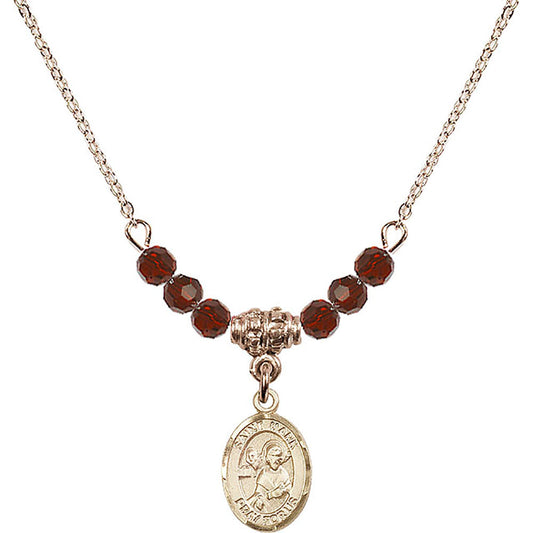 14kt Gold Filled Saint Mark the Evangelist Birthstone Necklace with Garnet Beads - 9070