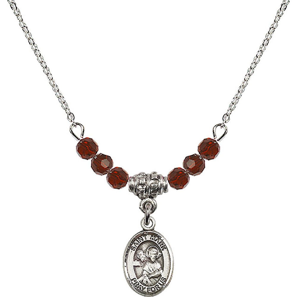 Sterling Silver Saint Mark the Evangelist Birthstone Necklace with Garnet Beads - 9070