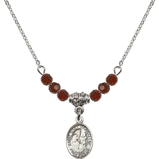 Sterling Silver Saint Mary Magdalene Birthstone Necklace with Garnet Beads - 9071
