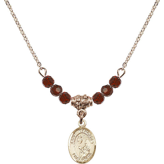 14kt Gold Filled Saint Margaret Mary Alacoque Birthstone Necklace with Garnet Beads - 9072