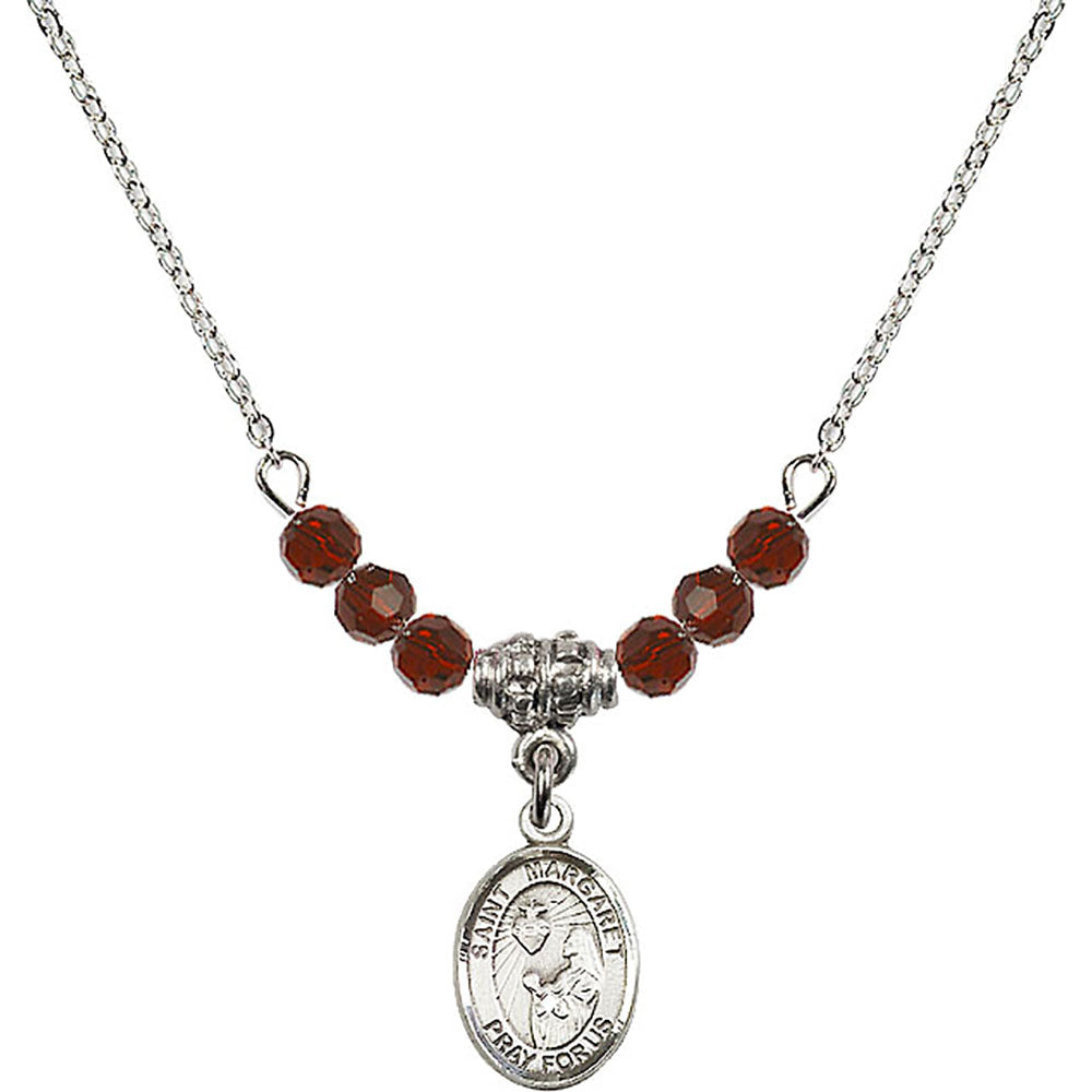 Sterling Silver Saint Margaret Mary Alacoque Birthstone Necklace with Garnet Beads - 9072