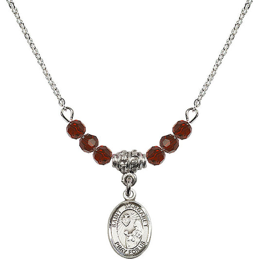 Sterling Silver Saint Margaret Mary Alacoque Birthstone Necklace with Garnet Beads - 9072