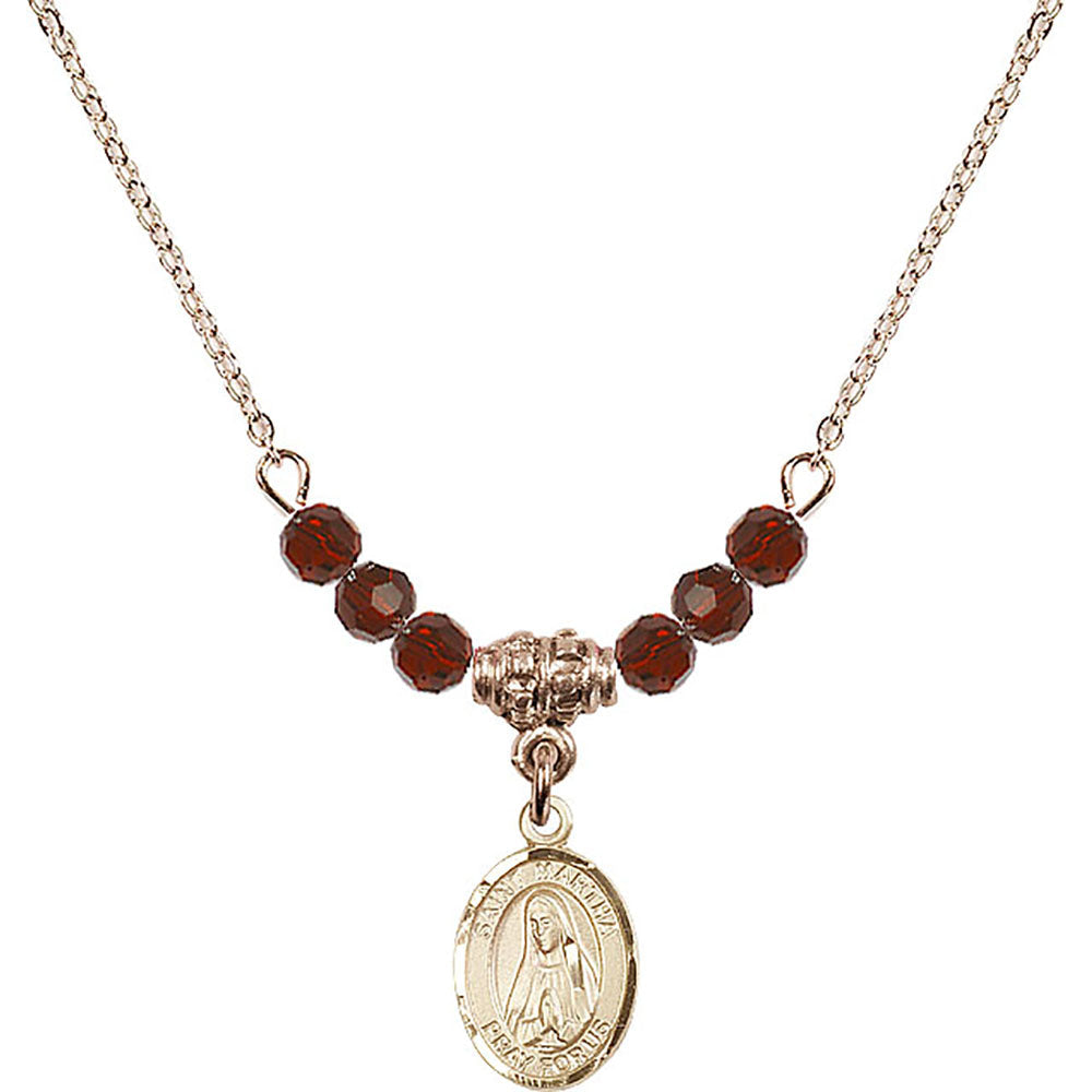 14kt Gold Filled Saint Martha Birthstone Necklace with Garnet Beads - 9075
