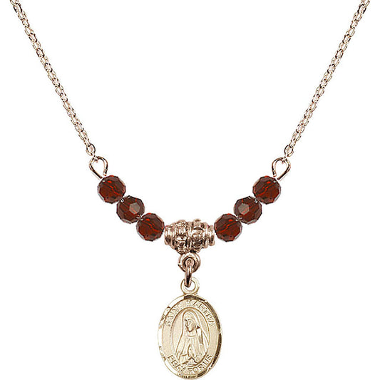 14kt Gold Filled Saint Martha Birthstone Necklace with Garnet Beads - 9075