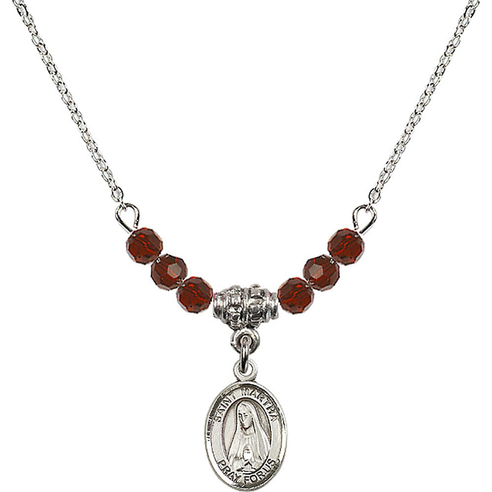 Sterling Silver Saint Martha Birthstone Necklace with Garnet Beads - 9075