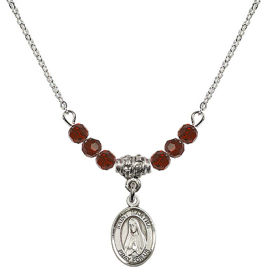 Sterling Silver Saint Martha Birthstone Necklace with Garnet Beads - 9075