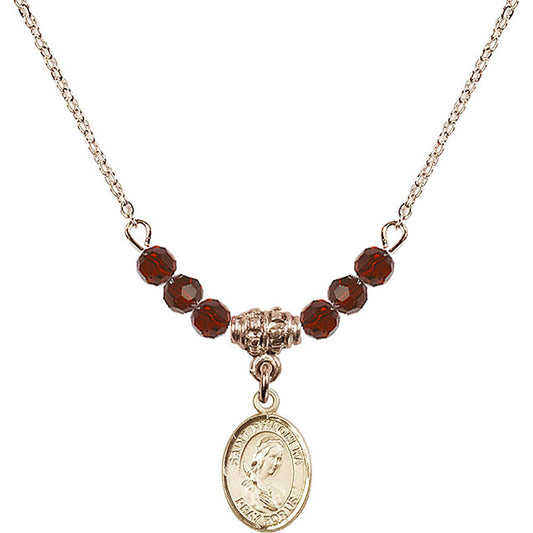 14kt Gold Filled Saint Philomena Birthstone Necklace with Garnet Beads - 9077