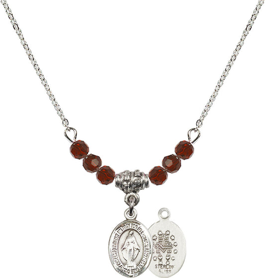 Sterling Silver Miraculous Birthstone Necklace with Garnet Beads - 9078