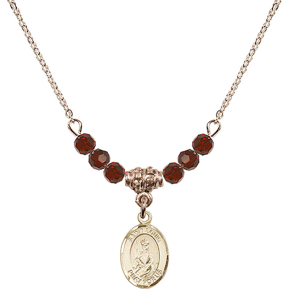 14kt Gold Filled Saint Louis Birthstone Necklace with Garnet Beads - 9081
