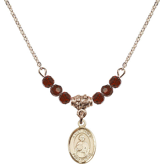 14kt Gold Filled Saint Philip the Apostle Birthstone Necklace with Garnet Beads - 9083