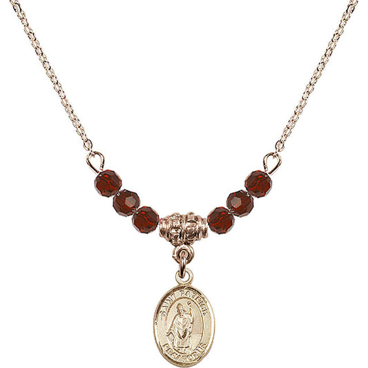14kt Gold Filled Saint Patrick Birthstone Necklace with Garnet Beads - 9084