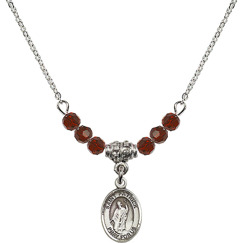 Sterling Silver Saint Patrick Birthstone Necklace with Garnet Beads - 9084