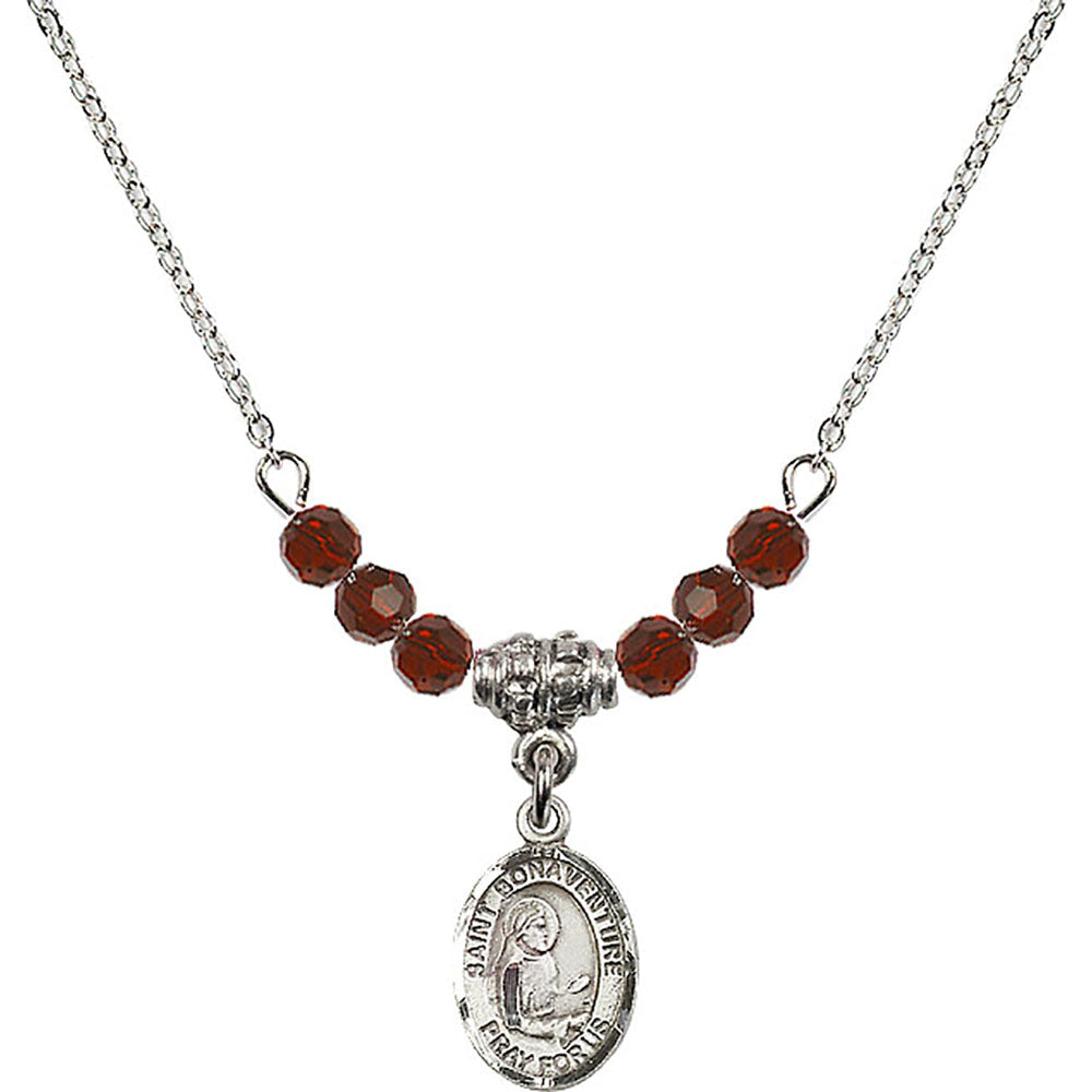 Sterling Silver Saint Bonaventure Birthstone Necklace with Garnet Beads - 9085