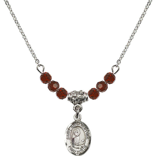 Sterling Silver Saint Bonaventure Birthstone Necklace with Garnet Beads - 9085