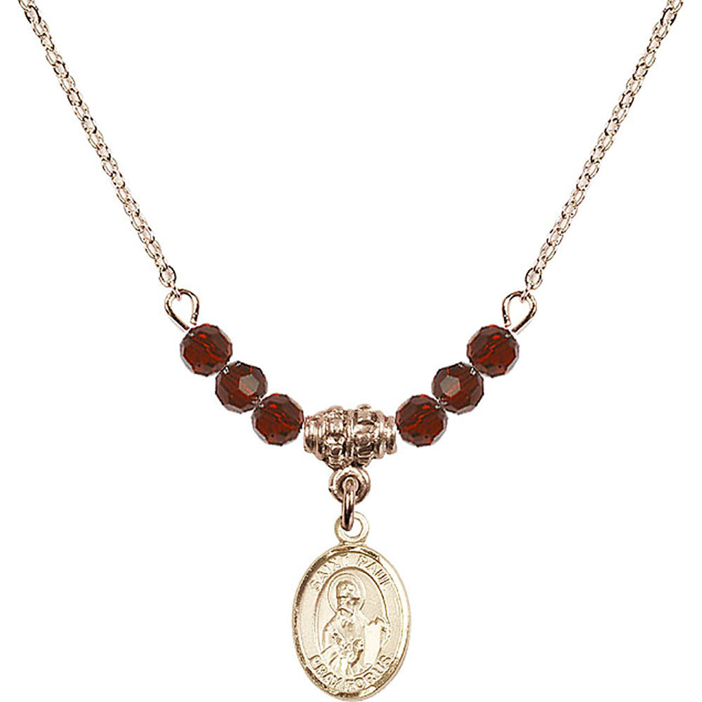 14kt Gold Filled Saint Paul the Apostle Birthstone Necklace with Garnet Beads - 9086