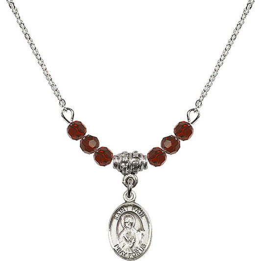Sterling Silver Saint Paul the Apostle Birthstone Necklace with Garnet Beads - 9086