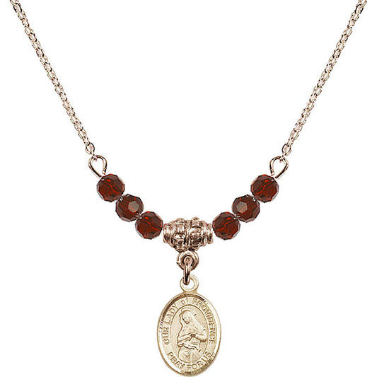 14kt Gold Filled Our Lady of Providence Birthstone Necklace with Garnet Beads - 9087