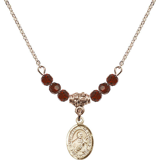 14kt Gold Filled Saint Martin de Porres Birthstone Necklace with Garnet Beads - 9089