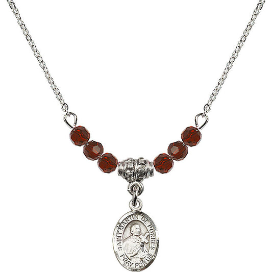 Sterling Silver Saint Martin de Porres Birthstone Necklace with Garnet Beads - 9089