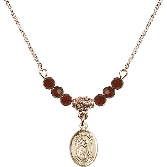 14kt Gold Filled Saint Peter the Apostle Birthstone Necklace with Garnet Beads - 9090