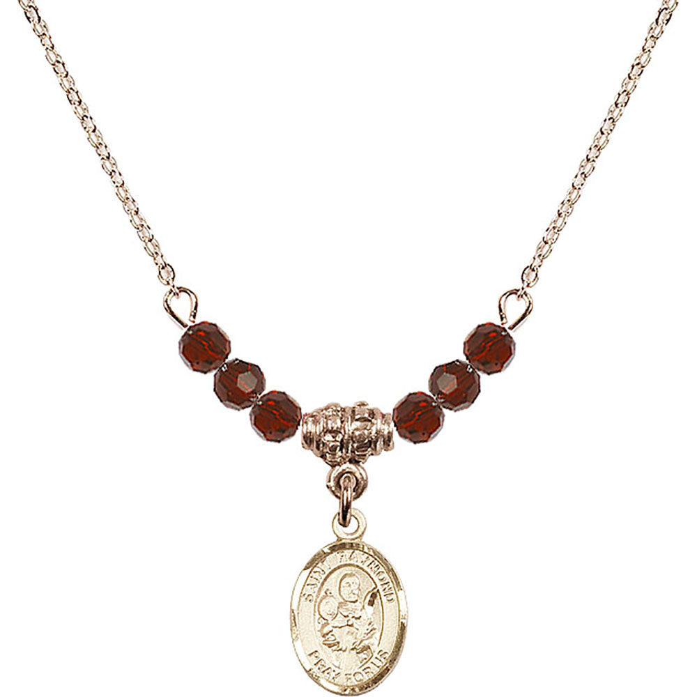 14kt Gold Filled Saint Raymond Nonnatus Birthstone Necklace with Garnet Beads - 9091