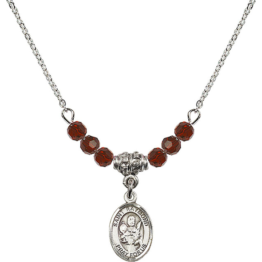 Sterling Silver Saint Raymond Nonnatus Birthstone Necklace with Garnet Beads - 9091